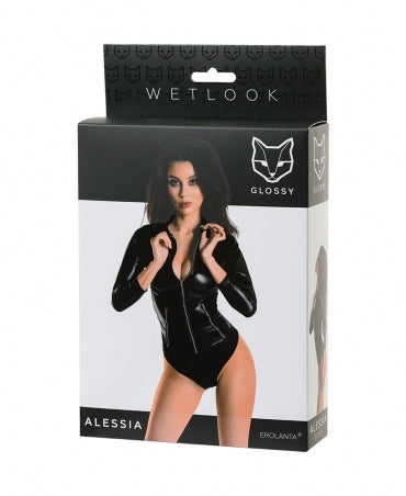 Glossy Wetlook Bodysuit w Zip Alessia-Clothing - Leather & Fetish-Glossy-Danish Blue Adult Centres