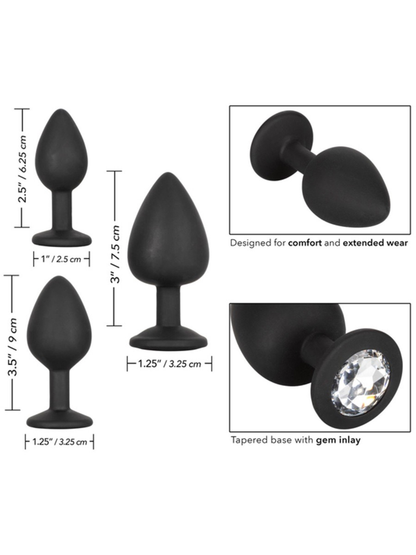 CalExotics Silicone Gem Anal Kit (Black) - 3 Plug Set-Unclassified-CalExotics-Danish Blue Adult Centres