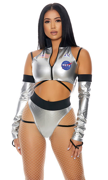 Forplay - To the Moon Sexy Astronaut Costume Silver/Black-Clothing - Costumes - Fantasy & Role Play-Forplay-Danish Blue Adult Centres