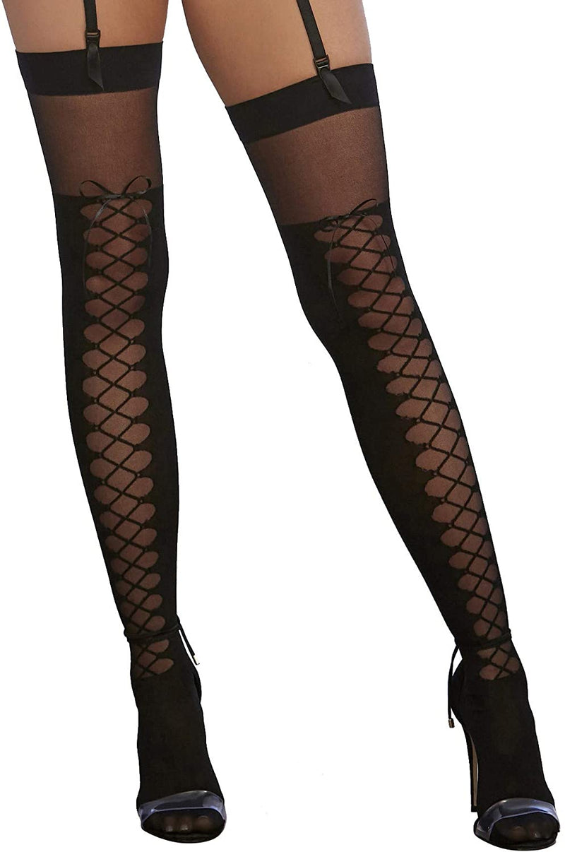 Dreamgirl Sheer Hold-Up Thigh Highs with Lace Tops O/S (Black)-Unclassified-Dreamgirl-Danish Blue Adult Centres