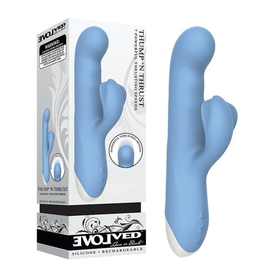 Evolved Thump N Thrust (Blue)-Adult Toys - Vibrators - Rabbits-Evolved-Danish Blue Adult Centres