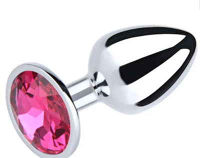 PLU001 Love in Leather Gem Anal Plug Chrome (Pink Gem) Small-Adult Toys - Anal - Plugs-Love In Leather-Danish Blue Adult Centres