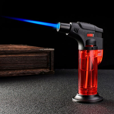 Trio Transparent Blow Torch Jet Lighter w/Base (Assorted)-Lifestyle - Lighters - Jet Lighters-Trio-Danish Blue Adult Centres