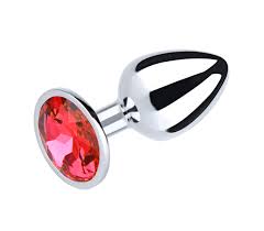 PLU001 Love in Leather Gem Anal Plug Chrome (Red Gem) Medium-Adult Toys - Anal - Plugs-Love In Leather-Danish Blue Adult Centres