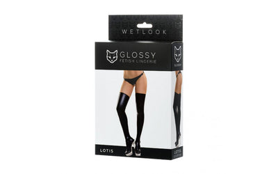 Glossy Wet Look Thigh High Lotis - Small-Clothing - HosieryStockings-Glossy-Danish Blue Adult Centres