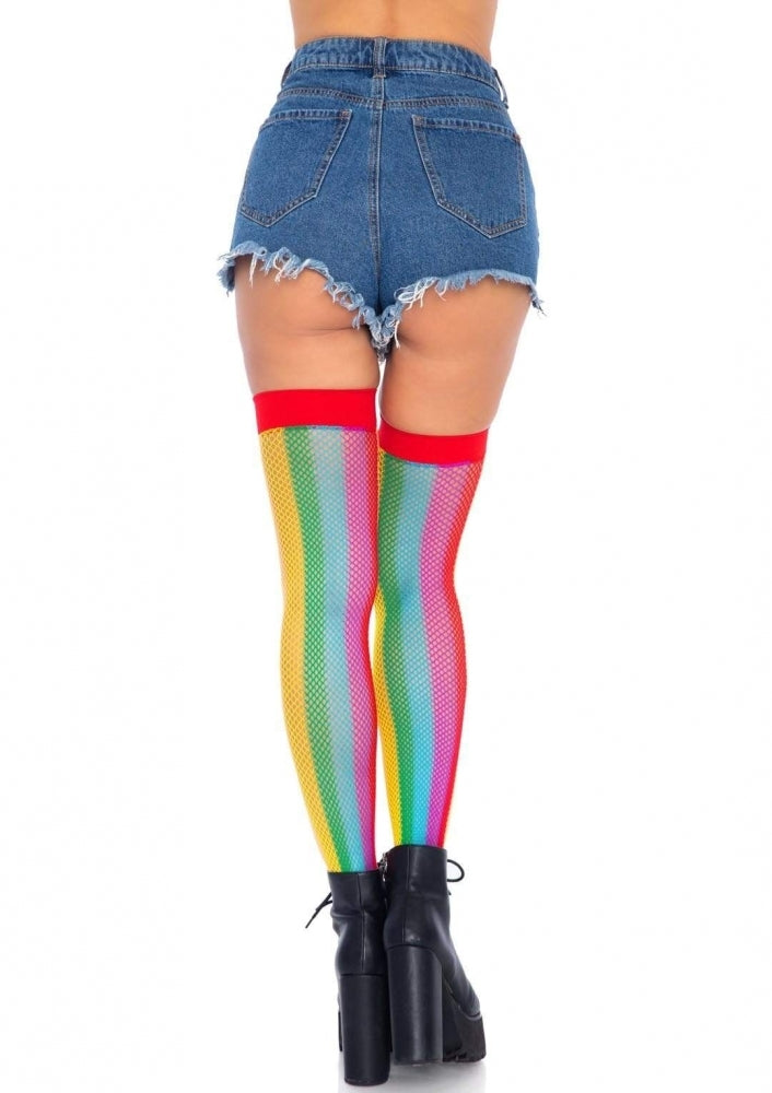 Leg Avenue Rainbow Fishnet Thigh Highs-Clothing - HosieryStockings-Leg Avenue-Danish Blue Adult Centres