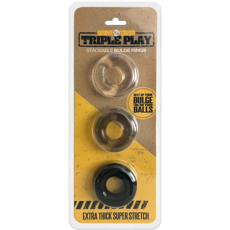 Boneyard Triple Play Cock Ring (3 pcs) (Assorted)-Adult Toys - Cock Rings-Boneyard-Danish Blue Adult Centres