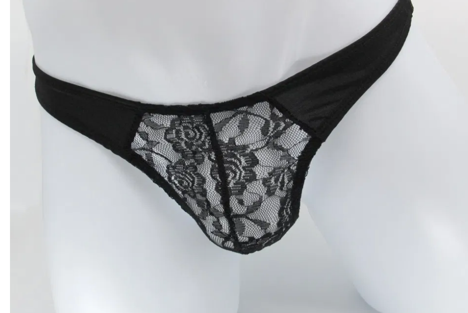 Love in Leather- Mens lace thong (Black) S/M-Clothing - Underwear & Panties - Mens Room in Front-Love In Leather-Danish Blue Adult Centres