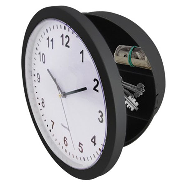 Wall Clock Stash Container 260mm (Black/Silver)