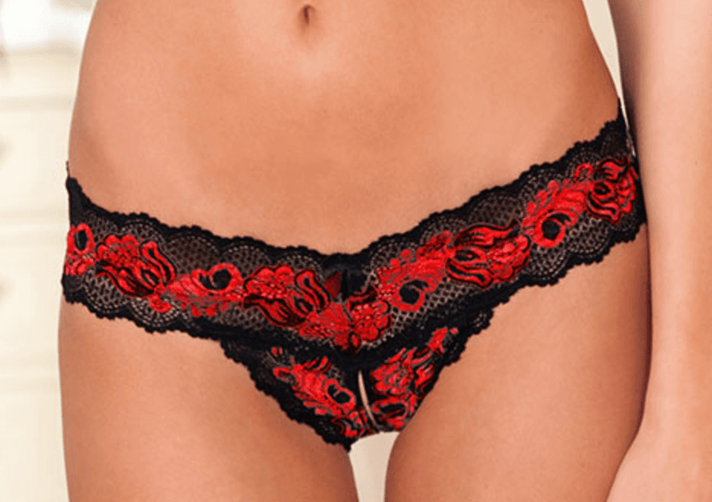 1037- Rene Rofe Red/Black Lace Crotchless Thong S/M-Unclassified-Rene Rofe-Danish Blue Adult Centres