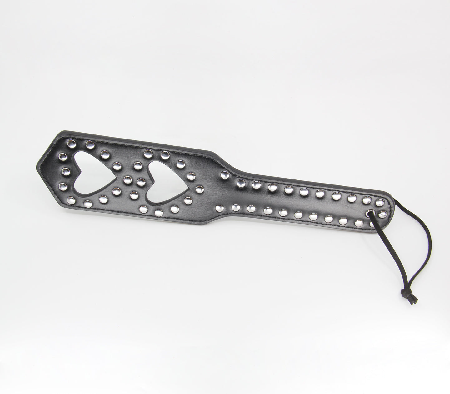 Love In Leather- Heart Cut Out Studded Faux Leather Slapper Paddle (Black)-Bondage & Fetish - Crops & Paddles-Love In Leather-Danish Blue Adult Centres