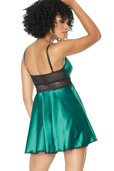 Coquette Envious Green Satin & Lace Babydoll with Thong - M-Clothing - Babydoll-COQUETTE-Danish Blue Adult Centres