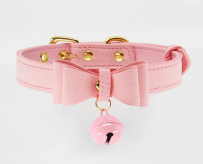 Love In Leather - Bow Collar with Cat Bell Pink-Clothing - Leather & Fetish-Love In Leather-Danish Blue Adult Centres