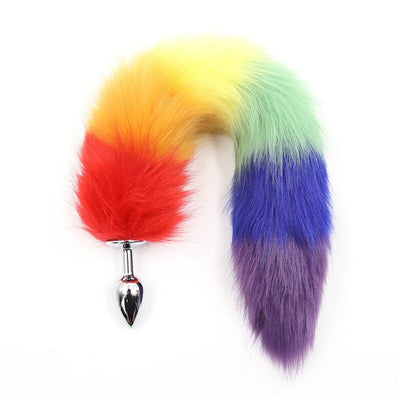 Love In Leather - Rainbow Fox Tail with Aluminium Butt Plug (Small)