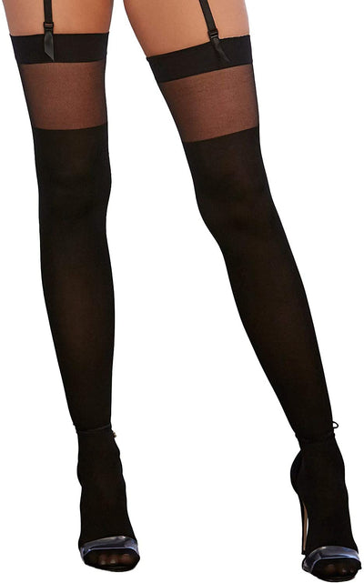 Dreamgirl Sheer Hold-Up Thigh Highs with Lace Tops O/S (Black)-Clothing - Thigh High-Dreamgirl-Danish Blue Adult Centres