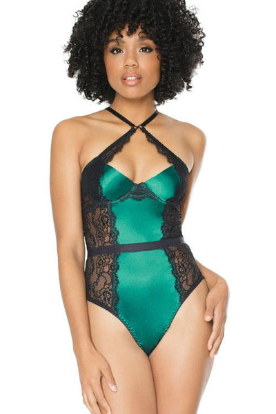 Coquette Envious Green Satin & Black Lace Teddy - S-Clothing - Teddy-COQUETTE-Danish Blue Adult Centres