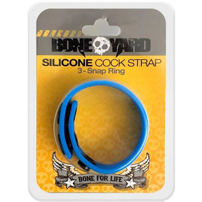 Boneyard Silicone Cock Strap - Blue - 3 Snap Ring-Adult Toys - Cock Rings-Boneyard-Danish Blue Adult Centres