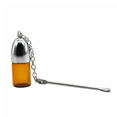 Small Glass Snuff vial with Attached Chain and Spoon-Lifestyle - Storage - Vials & Bottles-Agung-Danish Blue Adult Centres