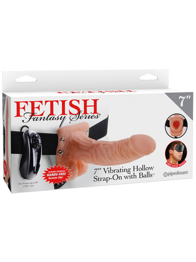 Pipedream Fetish Fantasy 7inch Vibrating Hollow Strap-On with Balls (Flesh)-Adult Toys - Strap On - Kits-Pipedream-Danish Blue Adult Centres