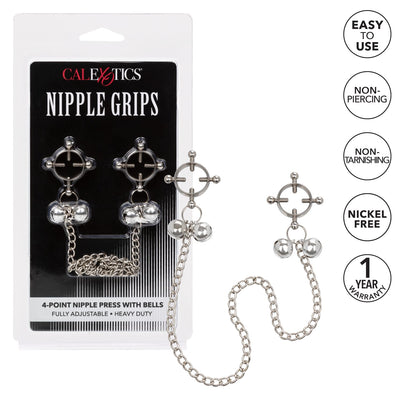 Nipple Grips 4-Point Nipple Press with Bells-Bondage & Fetish - Nipple Play-CalExotics-Danish Blue Adult Centres