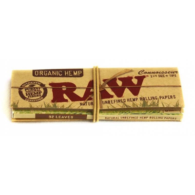 RAW Organic Hemp Connoisseur Cig. Papers 1/4 Size + Tips
