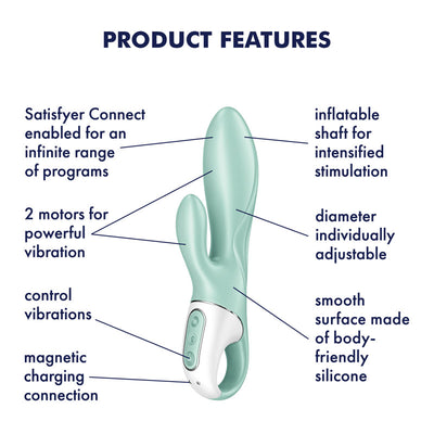 Satisfyer Air Pump Bunny 5 - Inflatable Rabbit Vibrator with App Control Mint-Adult Toys - Vibrators - Rabbits-Satisfyer-Danish Blue Adult Centres