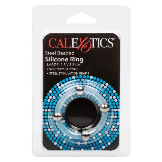 CalExotics Steel Beaded Silicone Ring Large (Clear)-Adult Toys - Cock Rings-CalExotics-Danish Blue Adult Centres