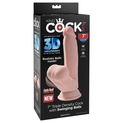 King Cock Plus 3D Realistic Dildo - Triple Density with Swinging Balls - Flesh Colour-Unclassified-King Cock-Danish Blue Adult Centres