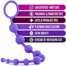 Blush Silky Smooth Beginner Silicone Anal Beads 12.5" Length with Pull Handle (Purple)-Adult Toys - Anal - BeadsBalls-Blush-Danish Blue Adult Centres