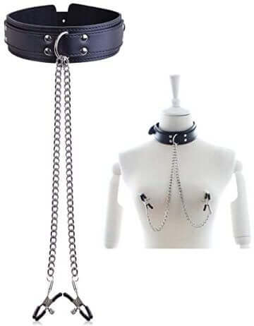 Spartacus - Double Strap Collar with Tweezer Clamps-Bondage & Fetish - Nipple Play-Spartacus-Danish Blue Adult Centres