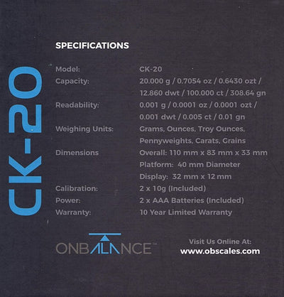 0.001g/20g CK-20 On-Balance Carat Scale (Black)-Lifestyle - Scales - 0.001-On Balance-Danish Blue Adult Centres