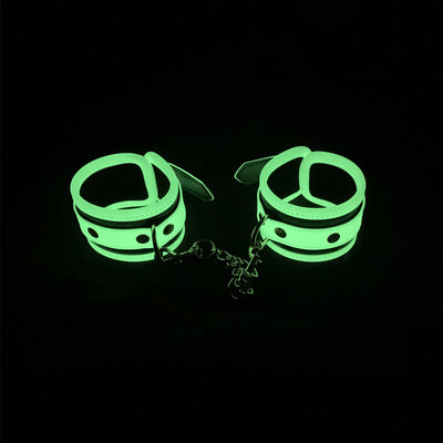 Love in Leather - Black & Glow in the Dark Wrist Restraints-Bondage & Fetish - Floggers & Whips-Love In Leather-Danish Blue Adult Centres