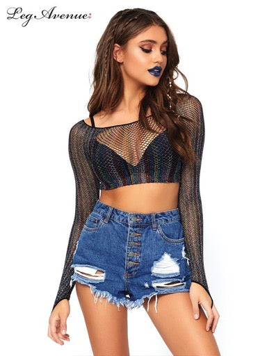 Leg Avenue Rainbow Crop Top O/S (Multi)-Clothing - Top-Leg Avenue-Danish Blue Adult Centres