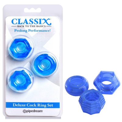 Pipedream Classix Deluxe Cock Ring Set (Blue)-Adult Toys - Cock Rings-Pipedream-Danish Blue Adult Centres