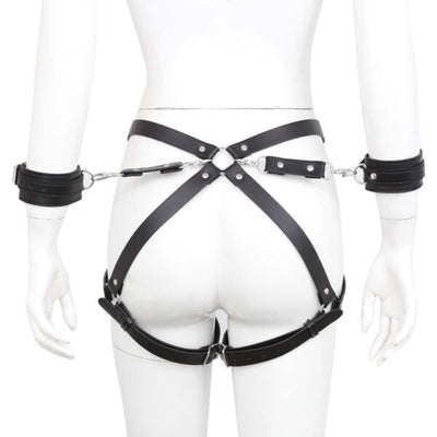 Leather Bum Harness with Cuffs-Unclassified-Poison Rose-Danish Blue Adult Centres