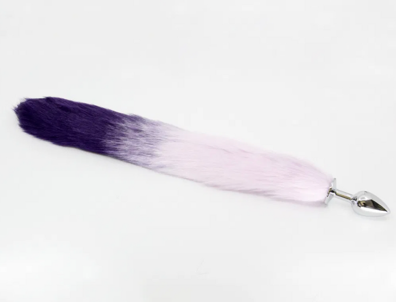 Love In Leather - Purple Fox Tail w Aluminium Butt Plug (Medium)-Adult Toys - Anal - Plugs-Love In Leather-Danish Blue Adult Centres
