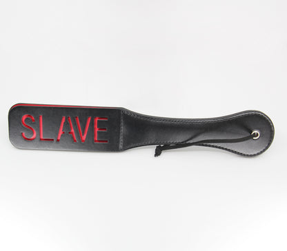 Love In Leather- "Slave" Faux Leather Paddle (Black)-Bondage & Fetish - Crops & Paddles-Love In Leather-Danish Blue Adult Centres