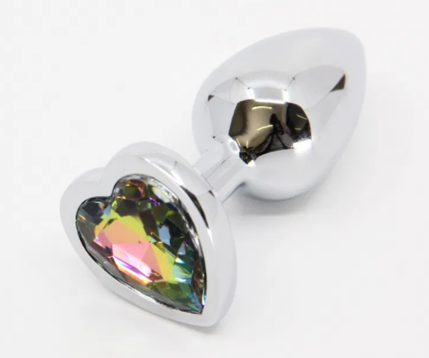 Love In Leather - Butt Plug with Heart Gem Small Rainbow-Adult Toys - Anal - Plugs-Love In Leather-Danish Blue Adult Centres