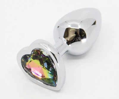 Love In Leather - Butt Plug with Heart Gem Medium Rainbow-Adult Toys - Anal - Plugs-Love In Leather-Danish Blue Adult Centres