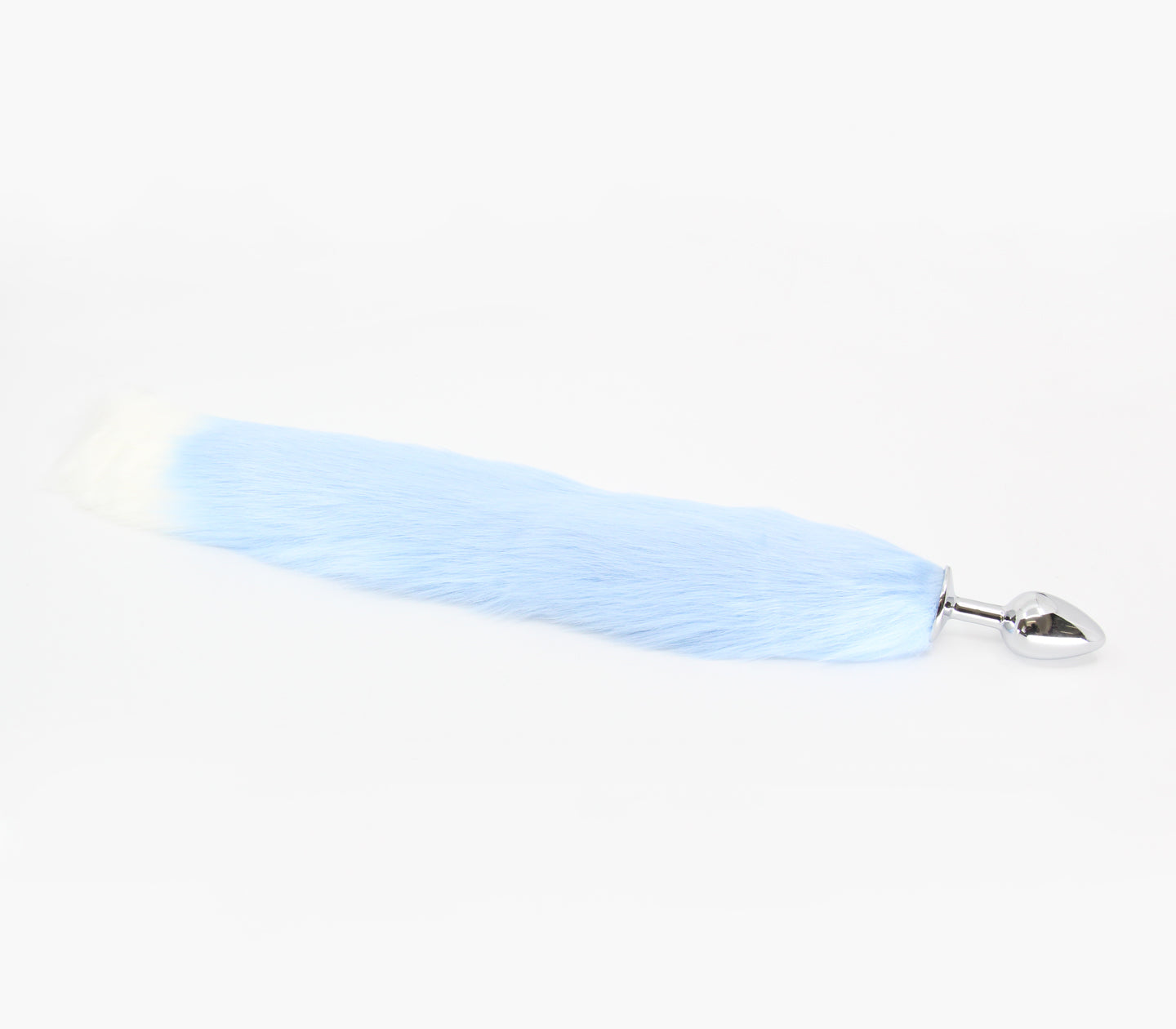 Love In Leather - Blue w/ White Tip Fox Tail w Aluminium Butt Plug (Small)-Bondage & Fetish - Cuffs & Restraints-Love In Leather-Danish Blue Adult Centres