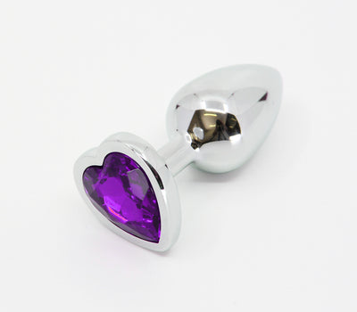 Love In Leather - Butt Plug with Heart Gem Medium Purple-Adult Toys - Anal - Plugs-Love In Leather-Danish Blue Adult Centres