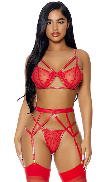 Forplay Take to Heart Lingerie Set Red Small-Clothing - Bra & Panty Sets-Forplay-Danish Blue Adult Centres