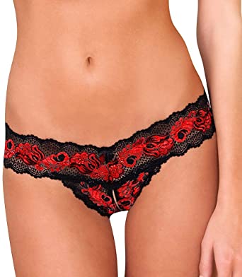 1037- Rene Rofe Red/Black Lace Crotchless Thong S/M-Unclassified-Rene Rofe-Danish Blue Adult Centres