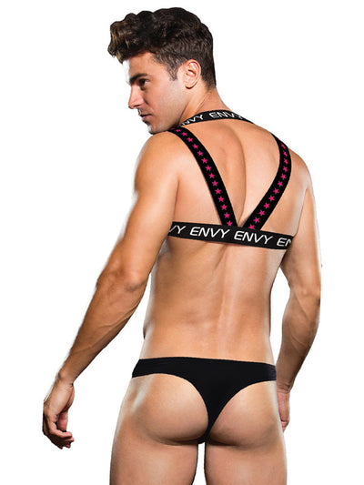 Envy Logo Harness Black/White-Clothing - Leather & Fetish-Envy-Danish Blue Adult Centres