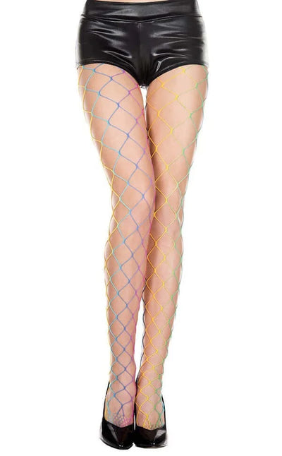 Music Legs Hosiery Big Diamond Net Tights - Rainbow-Clothing - HosieryStockings-Music Legs Lingerie-Danish Blue Adult Centres