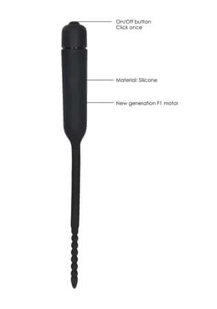 Silicone Vibrating Bullet Plug With Beaded Tip - Urethral Sounding - Black-Bondage & Fetish - Urethra-Ouch-Danish Blue Adult Centres