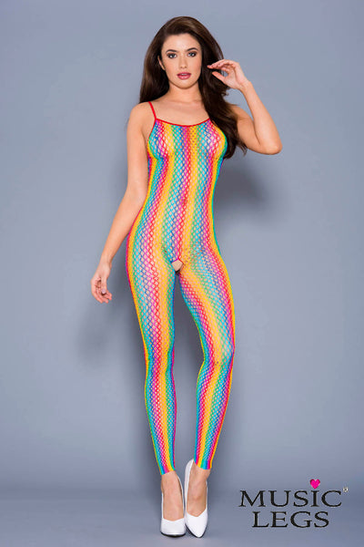 Music Legs Rainbow Fishnet Crotchless Bodystocking-Clothing - Bodystocking-Music Legs Lingerie-Danish Blue Adult Centres