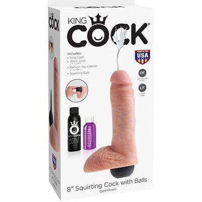 King Cock 8 Inch Squirting Cock w/ Balls (Flesh)-Adult Toys - Dildos - Squirting-King Cock-Danish Blue Adult Centres