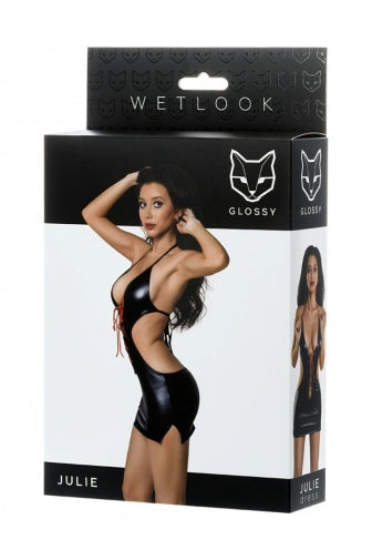 Glossy Dress Wetlook with Red Laces Julie - Medium-Clothing - Club Wear & Dresses-Glossy-Danish Blue Adult Centres