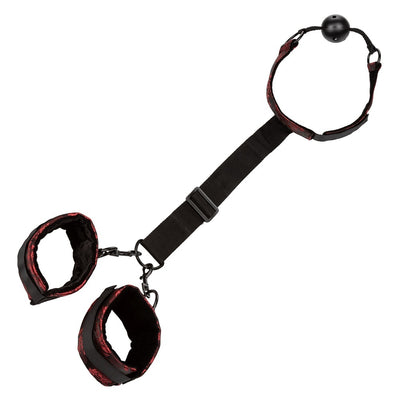 CalExotics Scandal Breathable Ball Gag With Cuffs Red-Bondage & Fetish - Cuffs & Restraints-CalExotics-Danish Blue Adult Centres